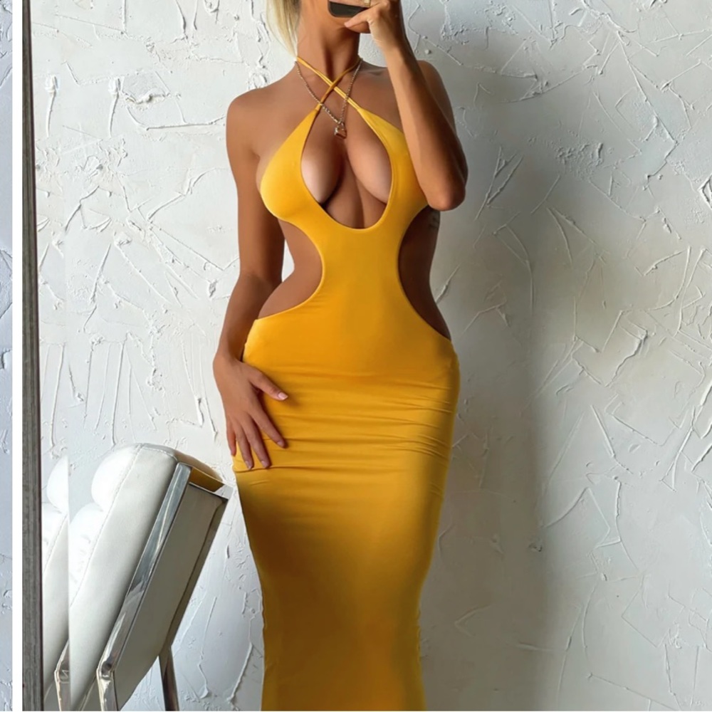 Outcast Clothing Yellow Maxi Dress Cutout